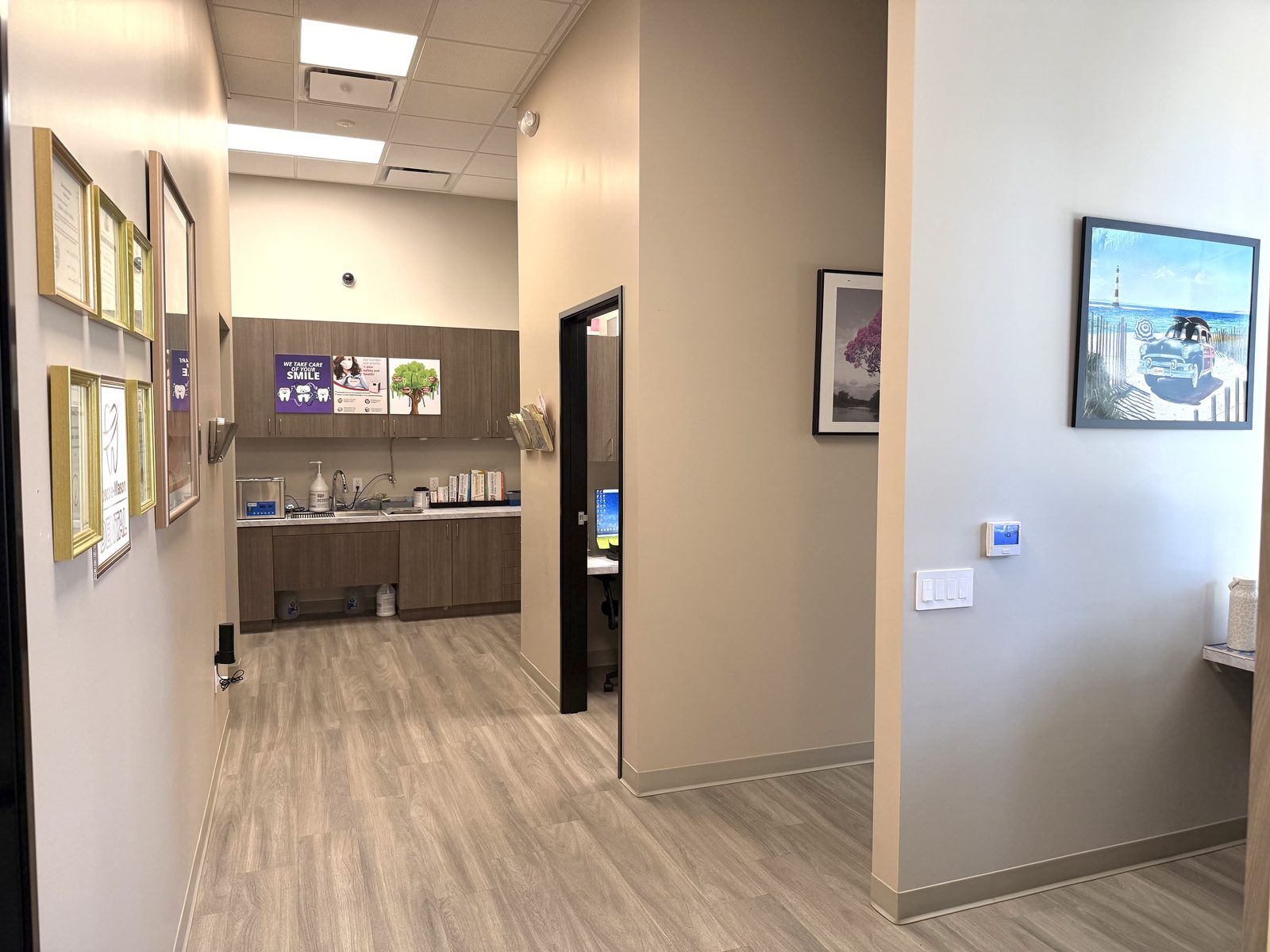 Clean, modern clinic corridor at Roscoe Mason Dental in Winnetka, CA